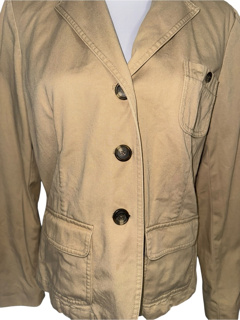 Lauren Ralph Lauren Khaki Cotton Blazer Jacket Women’s Large Utility - Picture 4 of 11